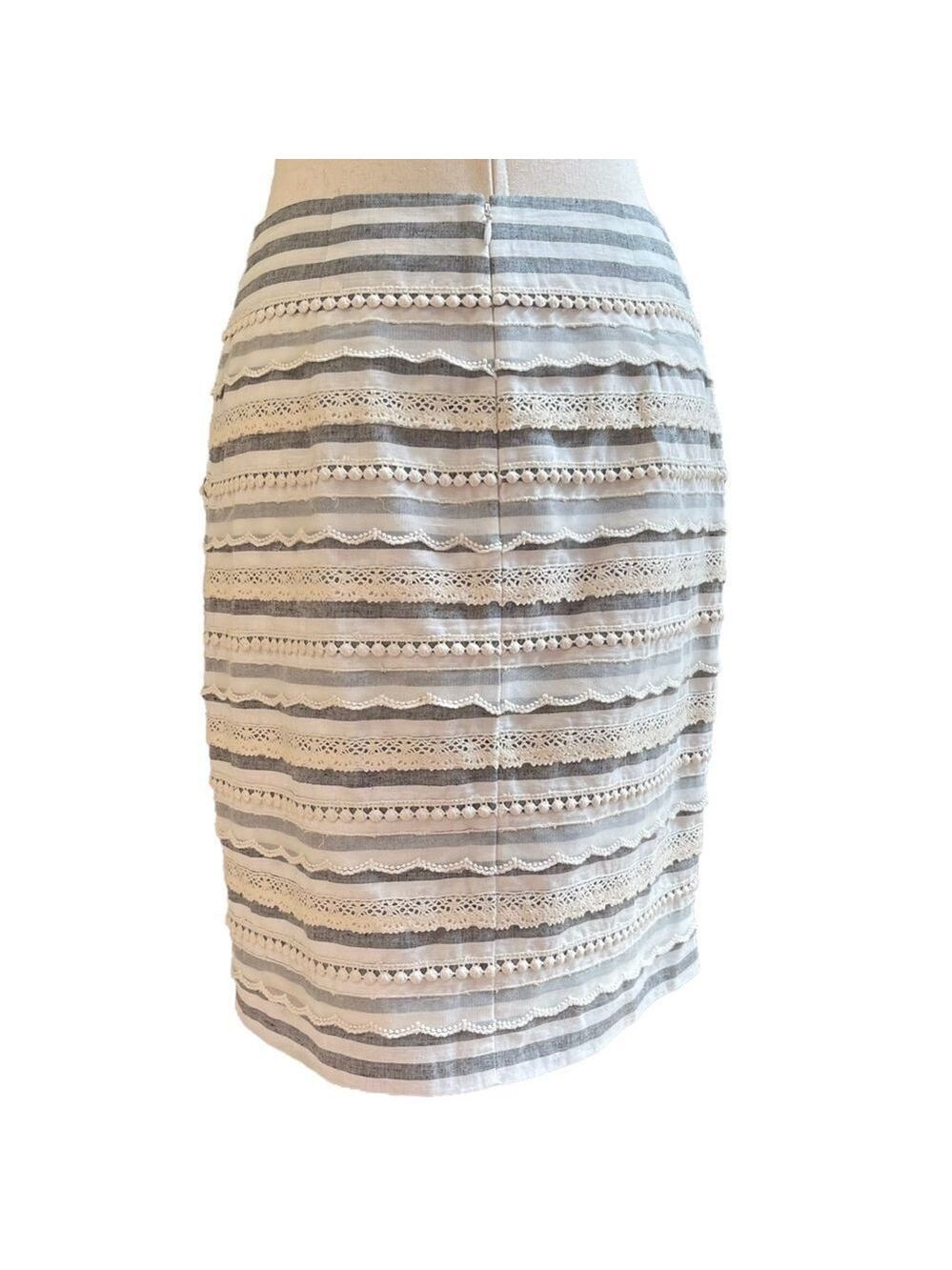 Anthropologie Tabitha Sailing Lace Striped Pencil Mini Skirt Small Linen/Cotton - Picture 11 of 13